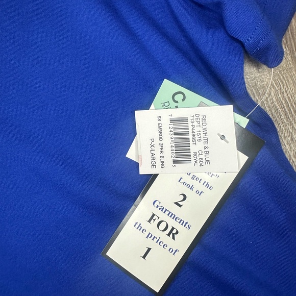 NWT C.D.PETITES Blue XLP Short Sleeve Tee. Striped Stars & Rhinestones - Picture 2 of 5